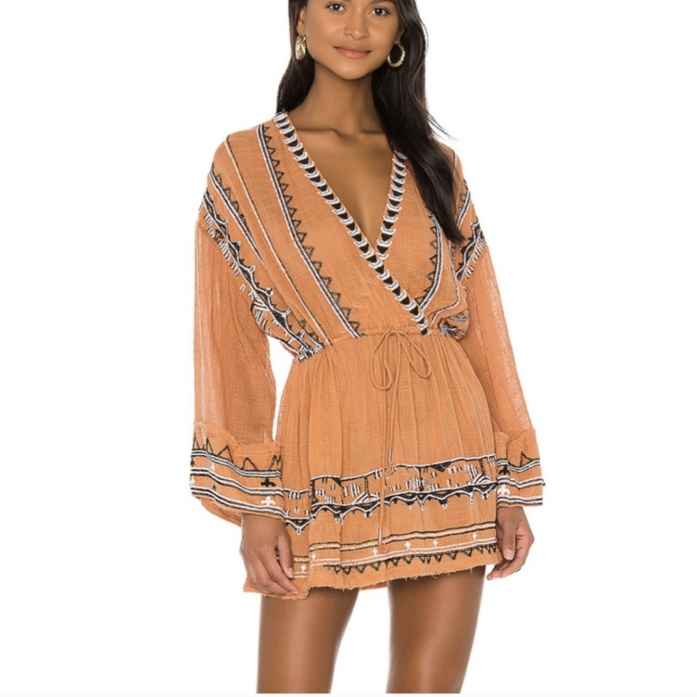Free People Saffron Embroidered Tunic Boho Top